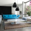 Captivating Contemporary Modern Sofa Designs: Amazing Blue Sofa And Modern Sofa In Awesome Living Room With Alluring Interiors Enlivened With Dazzling Contemporary White Coffee Table And Extraordinary Rugs