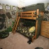 Impressive Boys Room Designs With Perky Decorations: Attractive Boys Bedroom Decorating Ideas With Army Theme Furnished With Wooden Chest Of Drawers And Interesting Bean Bag Chair As Well As Wooden Bunk Bed