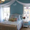 Attractive Storage Ideas for Modern Bedrooms: Awesome Blue Bedroom Color Schemes For Teenage Girl Equipped Wooden Bed Frame And Tremendous White Curtains With Amazing White Bedside Table With Drawer