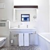 Dazzling Hotel Interior in Switzerland Reveals Spectacular Mountain Views: Bathroom Decorating Ideas In Home Decor Ideas With White Wall And Towel Rails With White Bathtub And Modern Floor Design With White Washbasin And Mirror