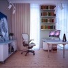 Surprising Work Space With Artistic Designs in Home Interior: Enchanting House Workspace Design Embellish Interesting Interior House Furnished With Amazing Swivel Chair And Wonderful Computer Desk With Enchanting Wall Shelves