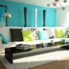 Extraordinary Sofa Design For Modern Living Room: Extraordinary Modern Furniture For Living Room Such As Black Modern Coffee Table And White Modern Sofa With Turquoise White Walls And Laminate Wood Flooring