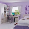 Catchy Teen Room Designs With Amusing Interior Decorations: Entrancing Teen Girl Bedroom Decor And Purple Interior Theme Equipped With Fascinating Computer Desk And Purple Shag Rugs With Swivel Chair And Window Curtains