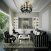 Elegant Living Rooms Completed with Fantastic Modern Interiors: Modern Design Living Room Decorated With Ravishing Striped Sofa And White Pillows Plus Prodigious Chandelier And Elegant Coffee Table On The Persian Rugs