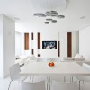Fascinating Open Living Concept Prettifying Home Interior Décor: Lovely Open Plan Space That Emits The Excessive Use Of Pristine White As The Dominant Backdrop With The Spalsh Of Wooden Element On The Entertainment Space