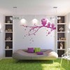Lovely Interior Decorating Ideas Of Girls’ Bedroom In Attractive Themes: Stunning White Girls Bedroom Interior Design With Cute Mural Of Owls In Purple Tone With Double Floor To Ceiling Vertical Open Shelves Equipped With Cool Sofa