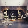 Surprising Work Space With Artistic Designs in Home Interior: Delightful Interior Design Workspace Embellish Impressive House Decors Furnished With Egg Chair Hanging And White Eames Eiffel Chair With Modern Rugs And Awesome Bookshelves Design