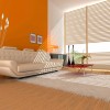 Extraordinary Sofa Design For Modern Living Room: Marvellous Living Room Decors With Interesting Orange And White Interiors With Fabulous Contemporary Leather Sofa And Modern Red Coffee Table With Remarkable White Rug