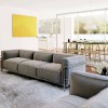 Extraordinary Sofa Design For Modern Living Room: Admirable Modern Gray Sofa Adorn Open Living Room Design Decorated With Modern Furry Rug And Captivating Side Table Design
