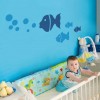 Appealing Wall Painting Designs For Chic Bedroom: Baby Bedroom Ideas With Blue Wall And Fish Decor Ideas With White Cot