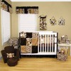 Charming Baby Room Decorating Ideas With Awesome Interior Design: Baby Girl Bedroom Decor With Wooden Floor And Black White Cot With Brown Wall And White Small Table With Brown Small Chair