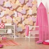 Charming Baby Room Decorating Ideas with Awesome Interior Design: Baby Girls Bedrooms With Wooden Floor And Love Wall Decor With White Wall And White Cot With Canopy Netting Pink Color