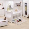 Charming Baby Room Decorating Ideas with Awesome Interior Design: Bedroom Ideas For Baby Boys With White Wardrobe And White Cot With Wooden Floor And White Wall With White Curtain Tieback