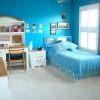 Impressive Boys Room Designs With Perky Decorations: Blue Bedroom Color Schemes For Boys Equipped With Study Area And Bedside Table With Drawers