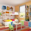 Attractive Storage Ideas For Modern Bedrooms: Bunk Bed With Drawers Adorn Colorful Kids Bedroom With Incredible Wall Shelving Units And Laminate Wood Flooring