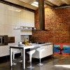Appealing Floor Designs to Adorn Chic Home Interiors: Concrete Floor Design Ideas For Modern Kitchen With Brick Wall