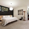 Eco-Friendly House Designs with Contemporary Style: Cool Bedroom Designs Equipped With Black And White Walls Plus Round Pendant Lamps With 2 White Table Lamps