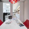 Surprising Work Space With Artistic Designs in Home Interior: Cool Interior Design Workspace Adorn Lovely Home Decor Equipped With White Desk And Red Chairs With Amazing Red Pendant Light
