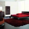 Adorning Modern Bedroom Design Ideas With Awesome Details: Cute Bedroom Designs Completed With With 4 Drawer Dresser Plus Red Shag Rugs And Black Flooring