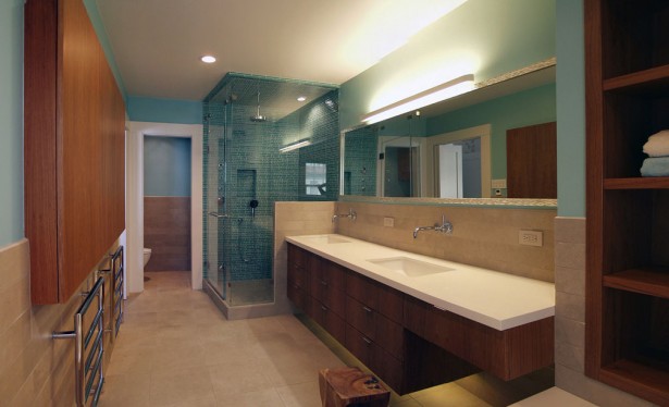 Undermount Sink Designs For Updated Bathroom: Dark Wooden Furniture With A White Countertop In Spacious Contemporary Bathroom ~ Indiepublic.com