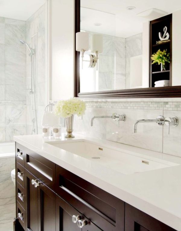 Undermount Sink Designs For Updated Bathroom: Elegant Bathroom And Clean With Contrasting Furniture And A Double White Unermount Sink ~ Indiepublic.com