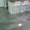 Appealing Floor Designs to Adorn Chic Home Interiors: Epoxy Floor Designs For Minimalist Kitchen Added With 3 White Bar Stools