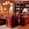 Stunning Home Office Ideas With Luxury Design: Exceptional Elegant Home Office Furniture With Large Bookcase And Elegant Chandelier With Wooden Desk And Table Lamps With Persian Rug