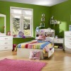 Attractive Storage Ideas for Modern Bedrooms: Headboard Storage And Bed Frame With Drawers And Green Paint Walls Adorn Girls Bedroom Furnished With Cool Pink Rug And White Chest Of Drawers