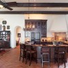 Alluring 10 Brick Floor Design For Unusual Interiors: Open Kitchen Design Ideas Equipped With Amazing Kitchen Island And Classic Bar Stools With Elegant Chandelier Design And Magnificent Brick Floors