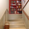 Enticing Staircase Landing Designs Applying Creative Ideas: Simple Staircase Design With Bookshelves Adorning Minimalist House Design