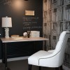 Stunning Home Office Ideas With Luxury Design: Small Home Office Design Ideas With White Table Lamp And Simple Desk With White Chair And Chalkboard Wall And Wall Lamp