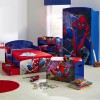 Impressive Boys Room Designs With Perky Decorations: Spiderman Bedroom Decorating Ideas Suitable For Boys Equipped With Spiderman Wardrobe And Red Round Rug With Spiderman Bed Frame With Drawers