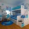 Idyllic Boys Room Designs With Modern Details: Toddler Bedroom Furniture Sets For Boys With Blue Round Rug And Modern Bunk Beds Plus Awesome Computer Desk Plus Fascinating Swivel Chair