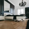 Appealing Floor Designs To Adorn Chic Home Interiors: Wood Floor Designs And Patterns For Contemporary Bathroom With Modern Bedside Tables And Black Chandelier With Black Rugs