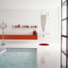 20 Marvelous Contemporary Bathroom Designs: Admirable Bathroom Decoration Ideas Fitted With Impressive Sunken Bathtub And White Washbasin With Mirror Unique Style And Modern Bathroom Cabinets