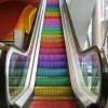 Awesome Rainbow Stairs Lead Your Colorful Way: Amazing Office Interior Design Equipped With Attractive Colorful Escalator