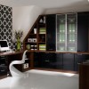 Amazing Black and White Home Office Ideas: Astonishing Home Office Furniture Design Completed With White Panton Chair And Black Office Cabinets With Remarkable White Table Lamp