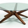 Appealing Coffee Glass Table With Contemporary Design: Attractive Round Glass Coffee Table With Wooden Legs For Interior Design Living Room