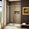 Eye-catching Sliding Shower Doors for Elegant Bathroom: Bathroom Decorating Ideas Apartment Embellished With Sliding Glass Shower Door And Window Curtain With Wooden Bench