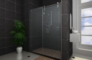 Eye-catching Sliding Shower Doors for Elegant Bathroom : Black And White Bathroom Ideas Decorated With Sliding Shower Glass Door