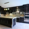 Captivating Kitchen Island with Impressive Seating Unit: Black Kitchen Decorating Ideas With Engaging Kitchen Island Also Alluring Pendant Lighting And Captivating Black Kitchen Cabinets