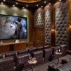 Creating Private Movie Theater with Fabulous Media Room Designs: Classic Traditional Home Theater Design Ideas Completed With Remarkable Dark Brown Leather Seats And Wooden Sideboard