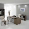 Idyllic Office Designs with Bright Interior Ideas: Contemporary Home Office Design With Interesting Swivel Chairs Plus Impressive Office Desk