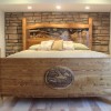 Amazing Headboard Designs with Creative Bedroom Ideas: Decorating Ideas For Bedrooms With Rustic Headboard And Stone Wall