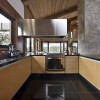 Fabulous Modern Kitchen Designs Bringing Stylish Cooking Place: Entrancing Interior Design Ideas For Kitchen Equipped With Wooden Ceiling And Fascinating Black Flooring