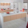 Captivating Kitchen Island with Impressive Seating Unit: Exceptional Kitchen Island And Fantastic Kitchen Cabinets Embellishing Modern Kitchen Design Combined With Modern Red Armchair And Red Rug