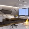 Stunning London Apartments with Elegant Interiors: Extraordinary Fireplace For Apartment Living Room Design Ideas With White Sofa Plus Low Profile Coffee Table With Arco Floor Lamp
