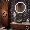 20 Marvelous Contemporary Bathroom Designs: Guest Bathroom Decor With Magnificent Bathroom Cabinets And Round Mirror With Gorgeous Wall Decor