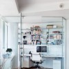 10 Eye-catching Home Office Designs with Creative Ideas: Home Office Organization Ideas With White Swivel Chair And Glass Enclosures With White Desk File Cabinet