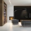 Captivating Simple Living Room Design In Bright Vision: Incredible Living Room Entertainment Center Enlivened With Modern Bookshelves Plus Spectacular Sofa Armchair Design And Lovely Fireplace